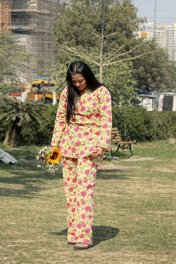 Yellow Flower Printed Co-ord set