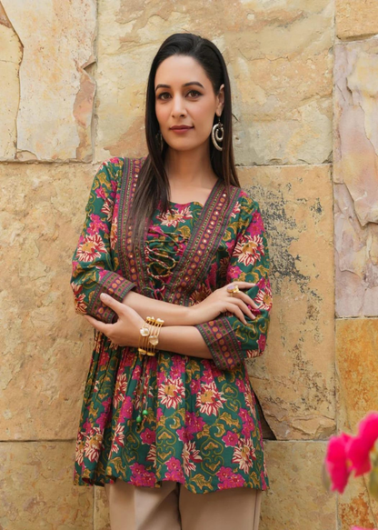 Floral Printed Peplum Cotton Kurti