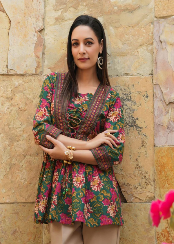 Floral Printed Peplum Cotton Kurti