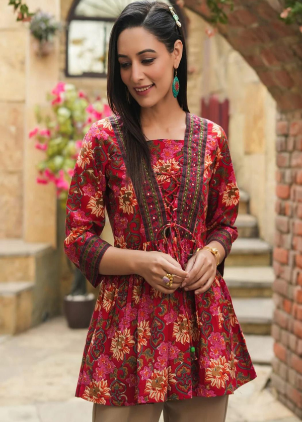 Floral Printed Peplum Cotton Kurti