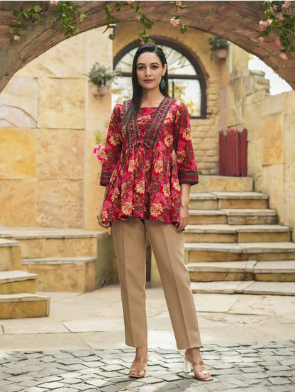 Floral Printed Peplum Cotton Kurti
