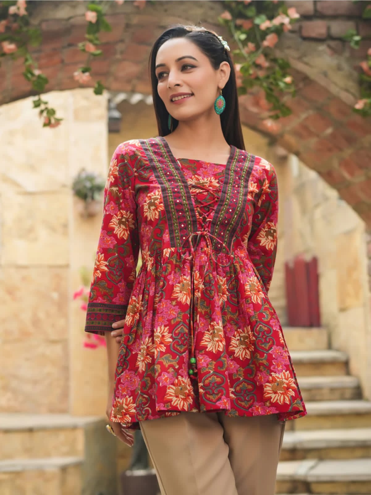 Floral Printed Peplum Cotton Kurti