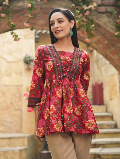 Floral Printed Peplum Cotton Kurti