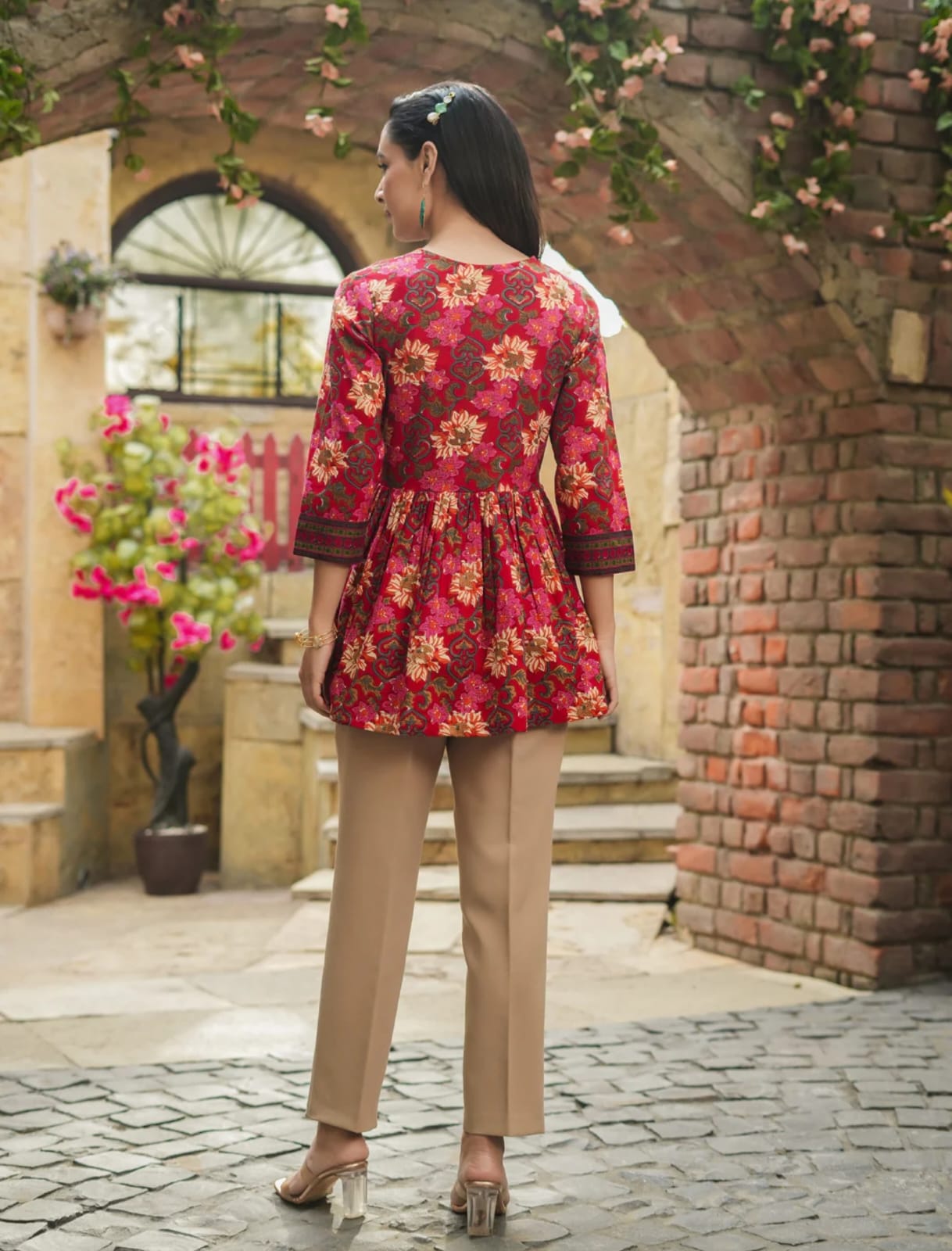 Floral Printed Peplum Cotton Kurti