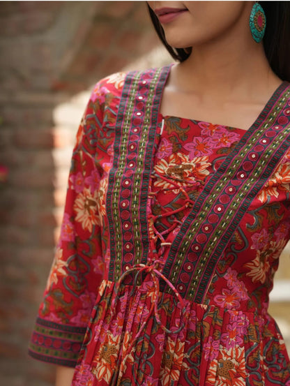 Floral Printed Peplum Cotton Kurti