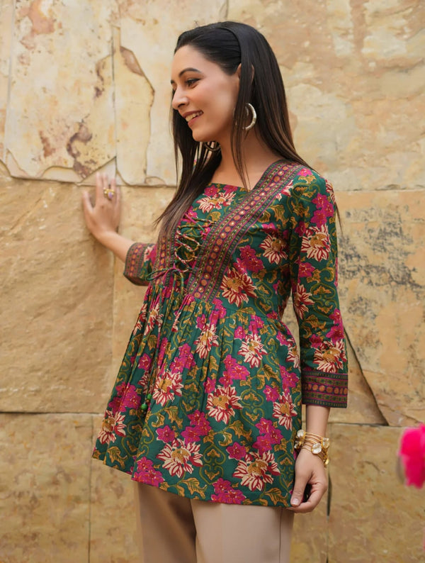 Floral Printed Peplum Cotton Kurti