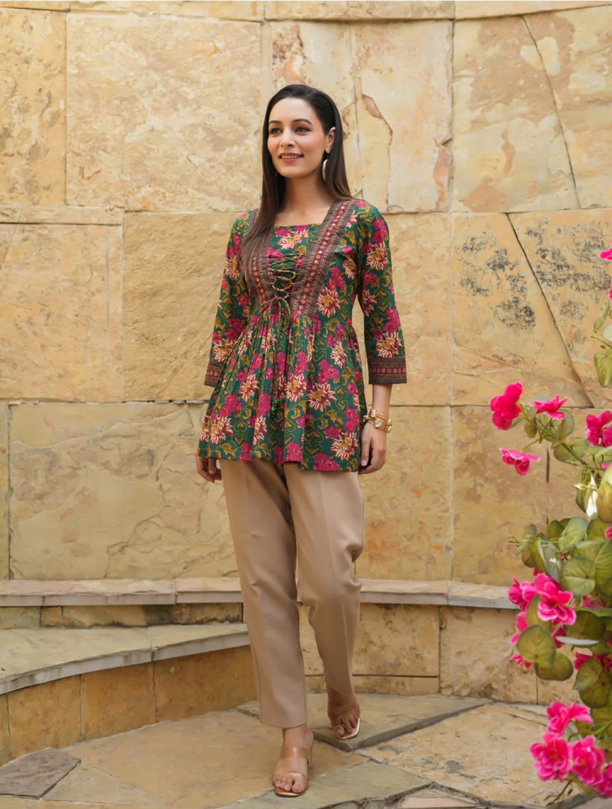 Floral Printed Peplum Cotton Kurti