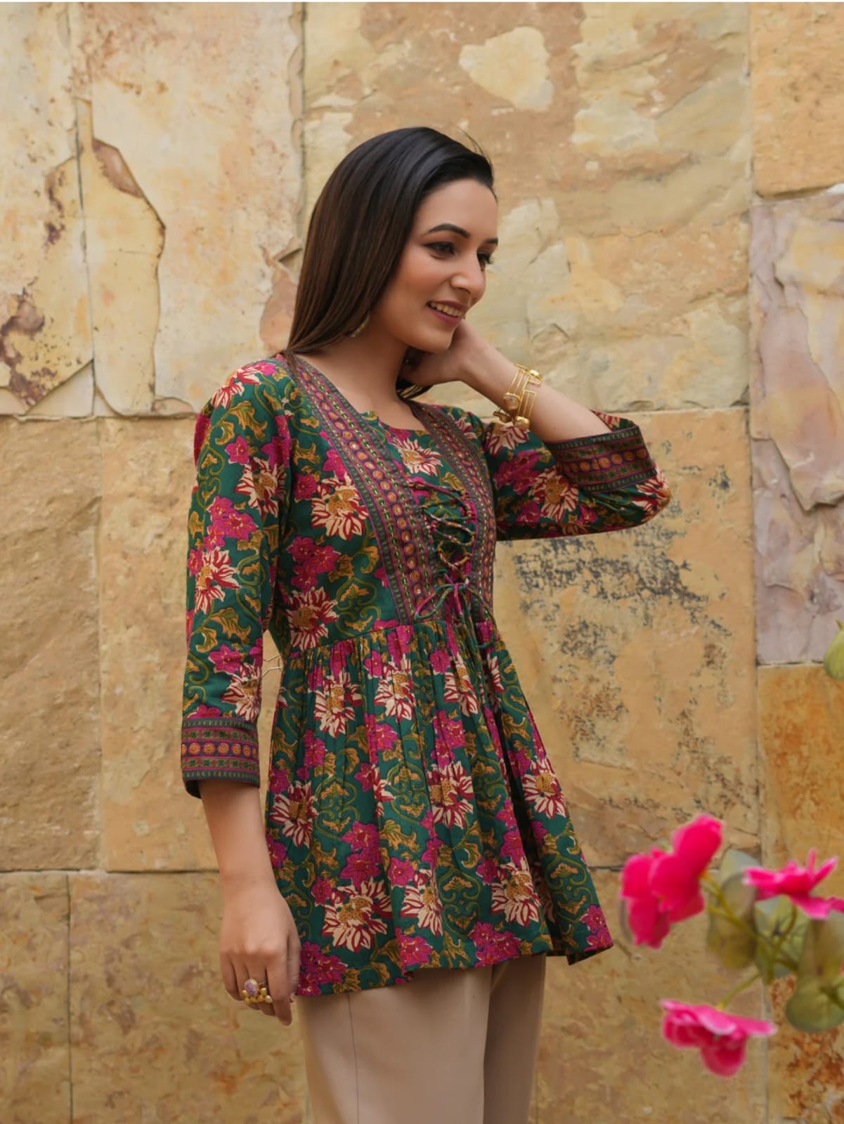 Floral Printed Peplum Cotton Kurti