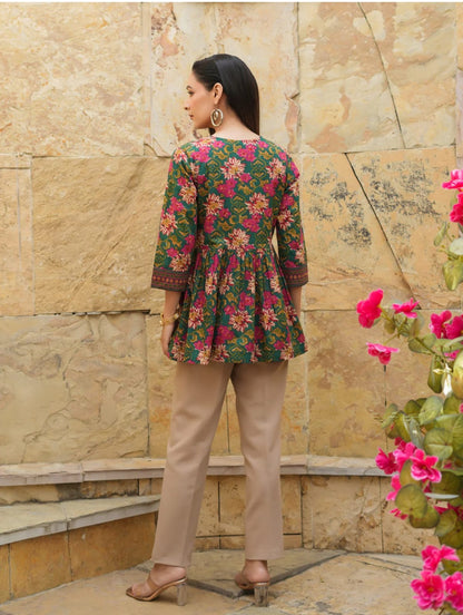 Floral Printed Peplum Cotton Kurti