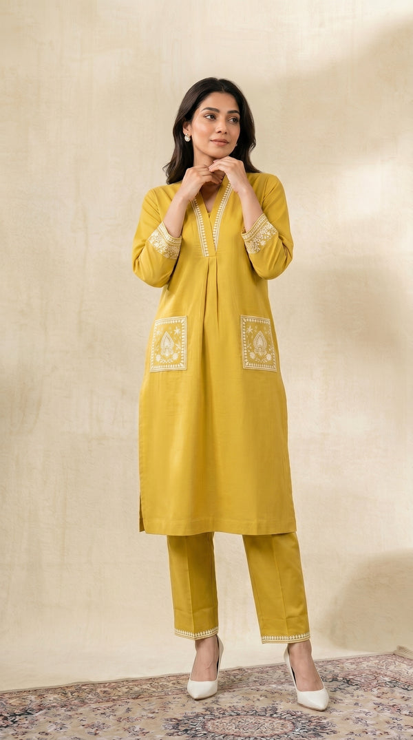 Double Pocket Embroidered Co-ord set