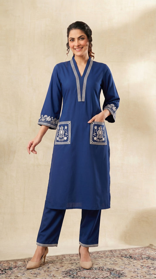 Double Pocket Embroidered Co-ord set