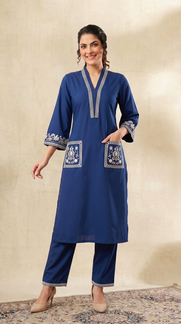 Double Pocket Embroidered Co-ord set