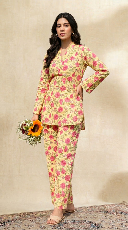 Yellow Flower Printed Co-ord set