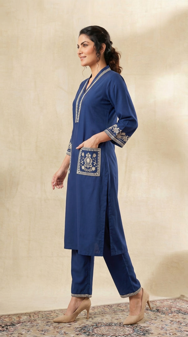Double Pocket Embroidered Co-ord set