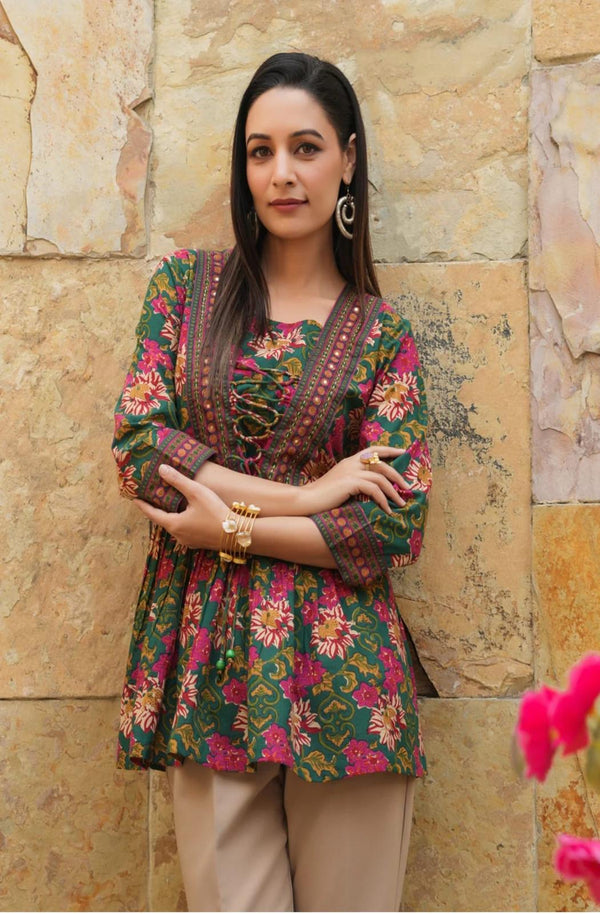 Floral Printed Peplum Cotton Kurti