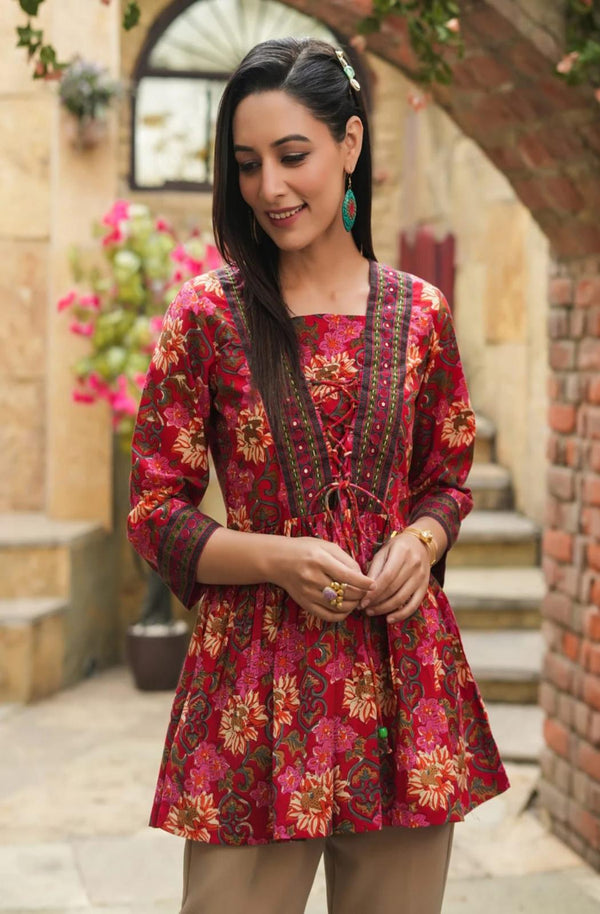 Floral Printed Peplum Cotton Kurti